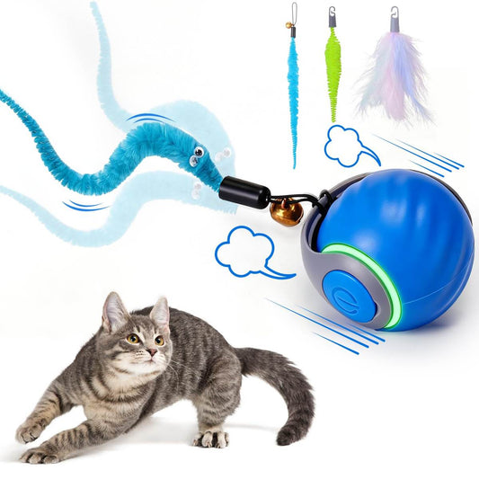 Interactive Cat Toy Ball - Automatic Interactive Cat Toys For Indoor Cats With 3 Tails, 2 Speeds Rechargeable Cat Enrichment Toys For Small Medium Large Cats To Keep Them Busy