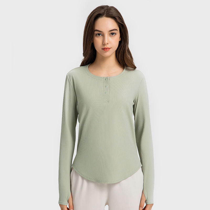 New Vertical Bar Thread 20 Loose Sports Long Sleeve Women's Fashion Casual Fitness Yoga Wear