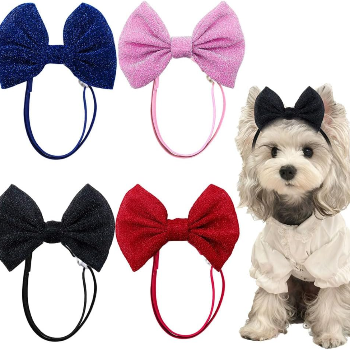 4Pcs Dog Hair Bow Headband For Small Medium Dogs, Adjustable Pet Dog Hair Bow Headband For Pets Puppy Cats Grooming Accessories