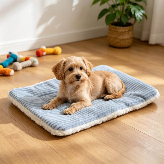 Double Sided Pet Bed Mat ,Striped Plush & Fleece Reversible Small Dog Cat Cushion Pad,Portable Washable Pet Sleeping Blanket For Puppy Kitten Indoor Cage Use