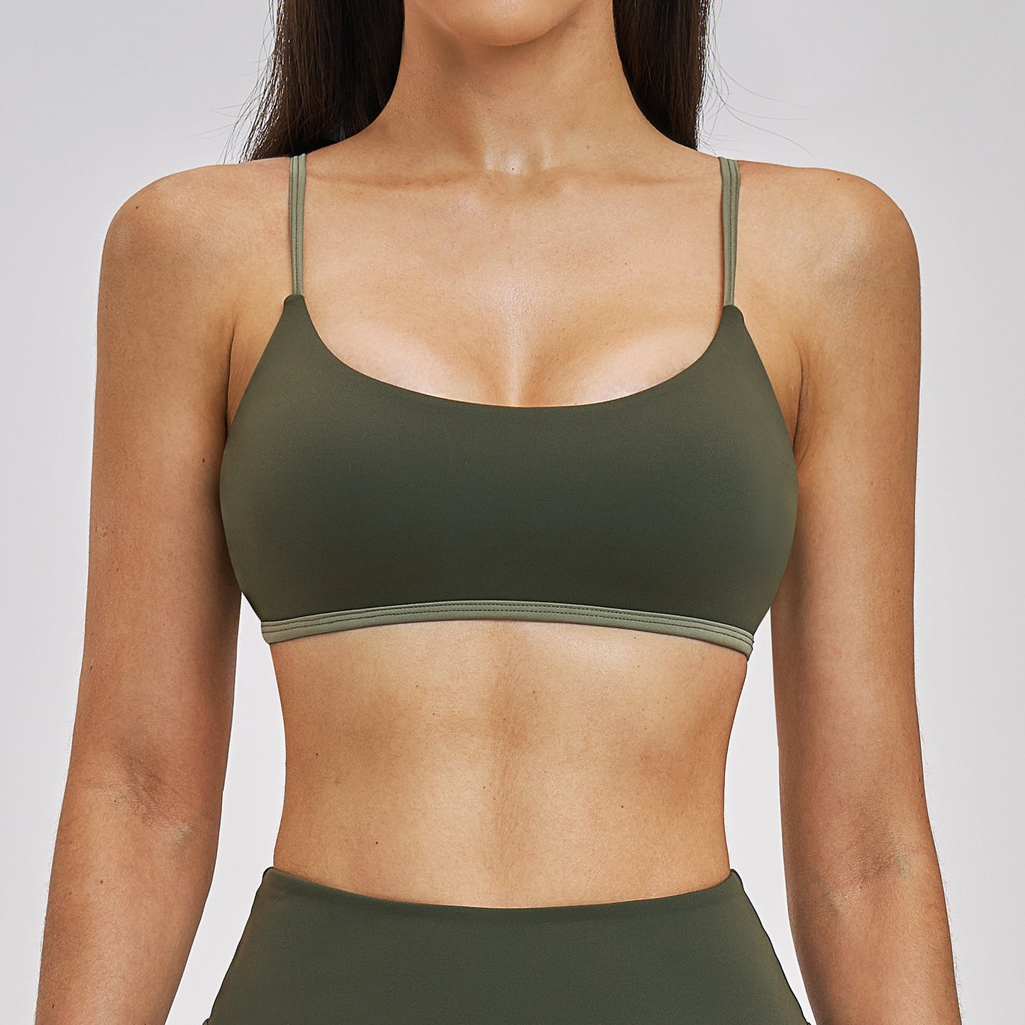 Nude-Feel Fake Two-Piece Contrasting Color Yoga Workout Fitness Bra For Women