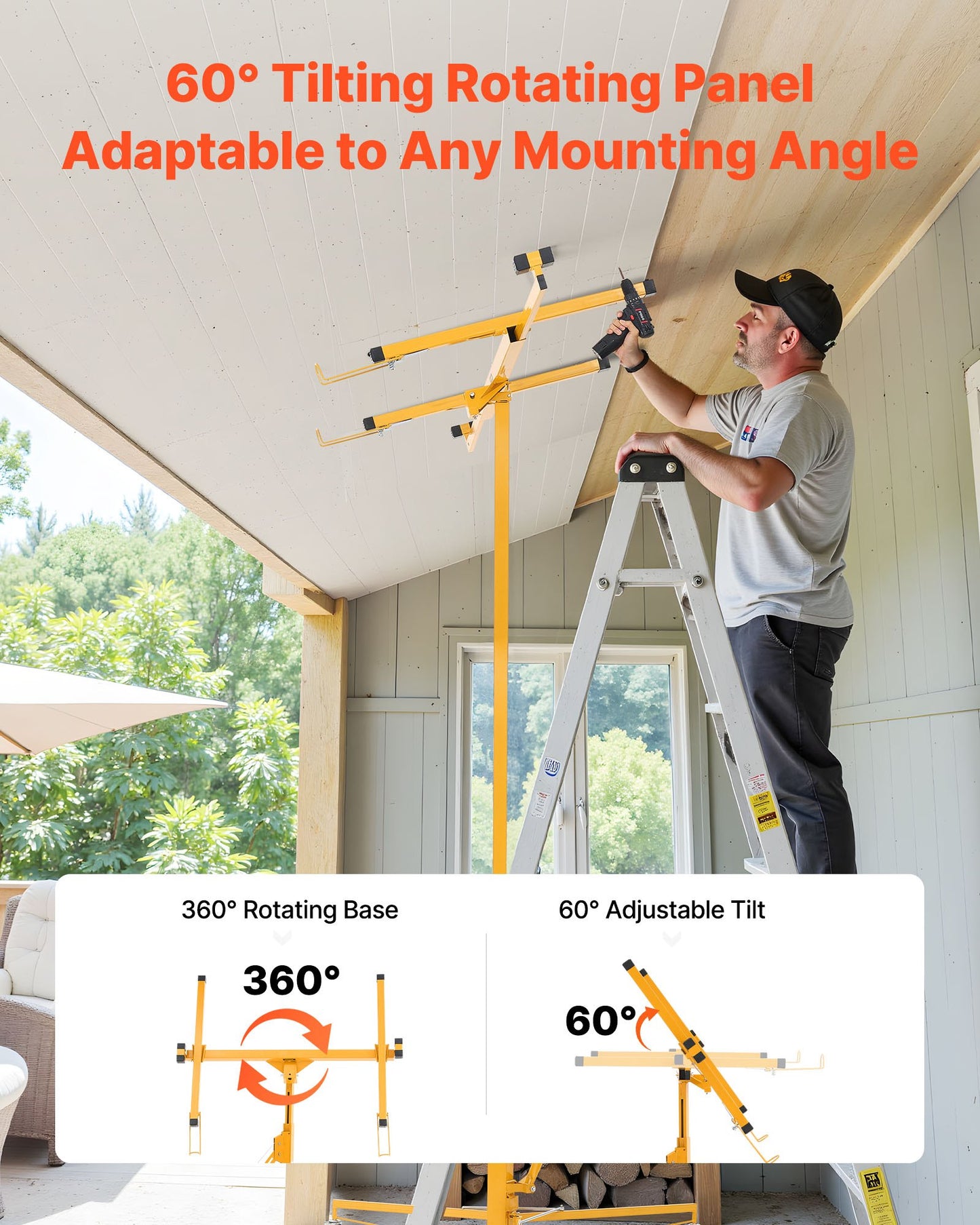11ft Drywall Lift, Heavy-Duty 150 Lbs Sheetrock Hoist With Adjustable Telescoping Arm, Lockable Wheels, Drywall Lifter Panel Jack Hoist Tools Ideal For Ceiling & Wall Installation (Yellow)