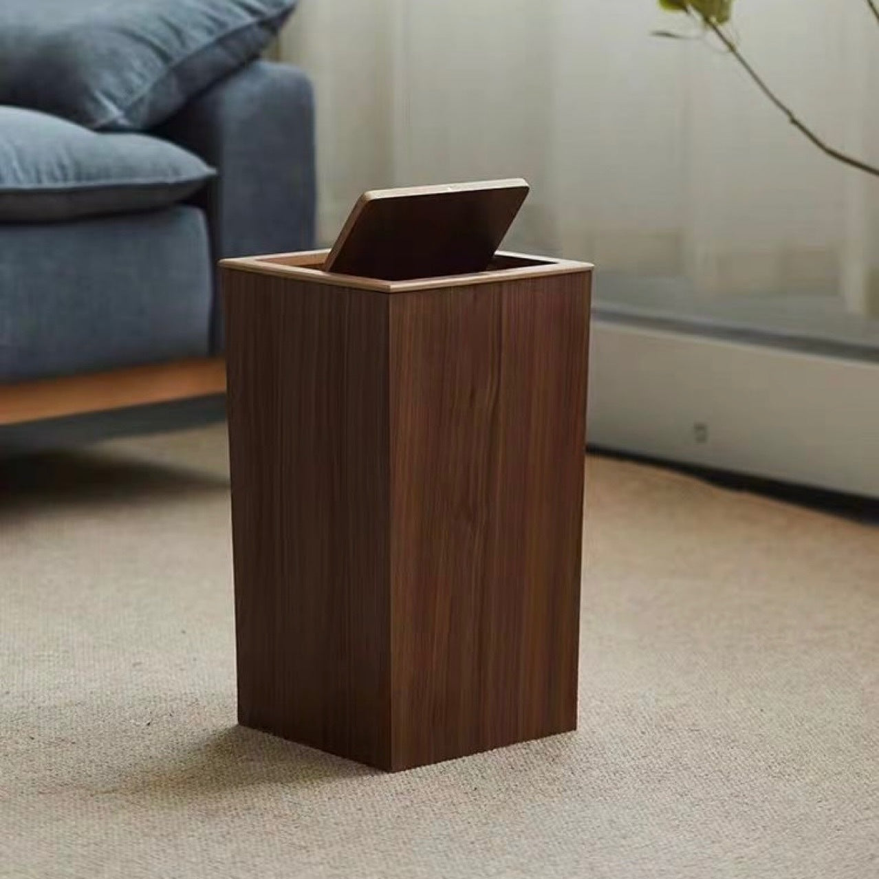 Household Wooden Trash Can With Lid For Bedroom Living Room And Office