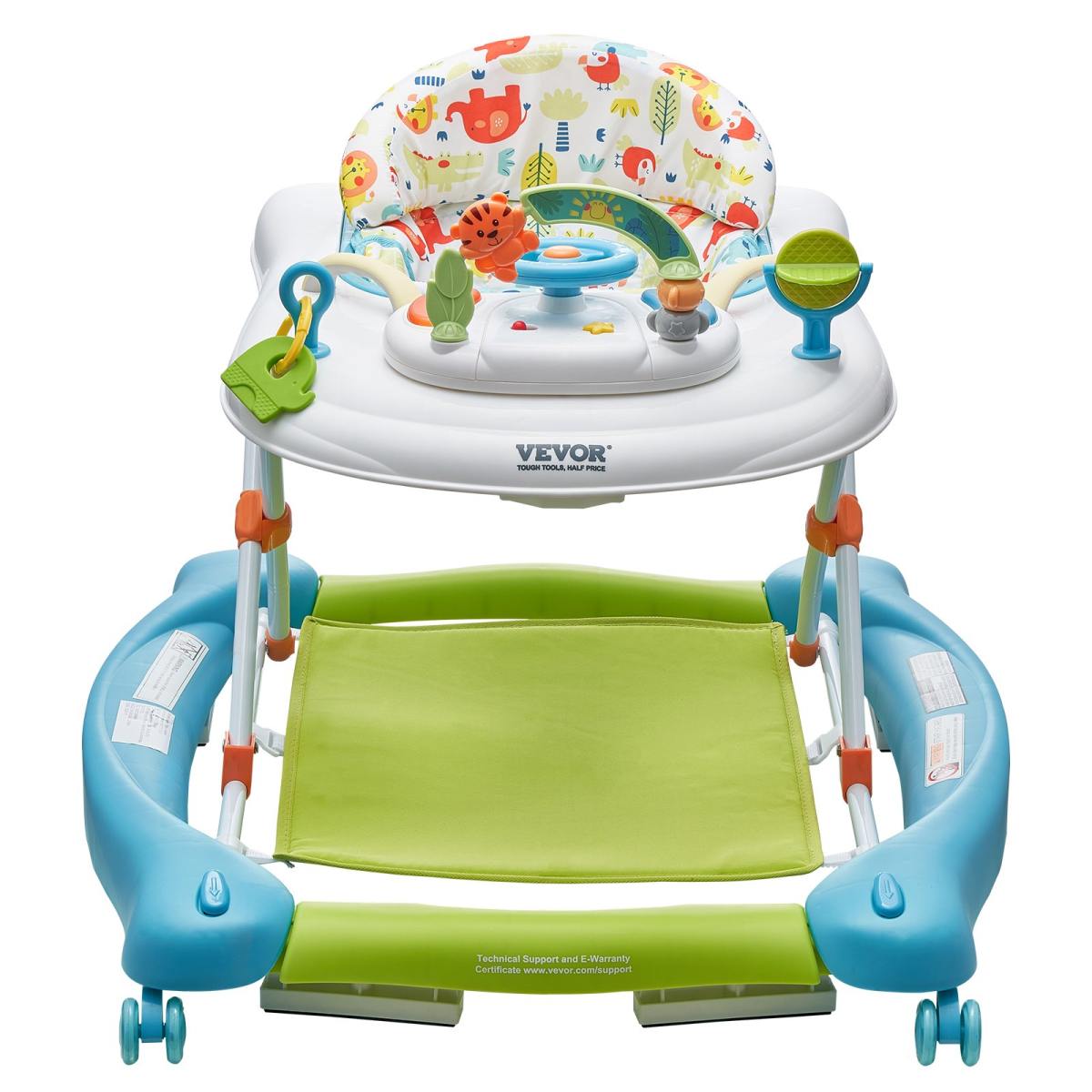 4-in-1 Baby Walker, Foldable Baby Activity Center On Wheels, 3 Adjustable Height, Music  Toys Tray, Learning-Seated Walk-Behind  Rocker Bouncer Toddler Walker For Girls Boys 6-24 Months