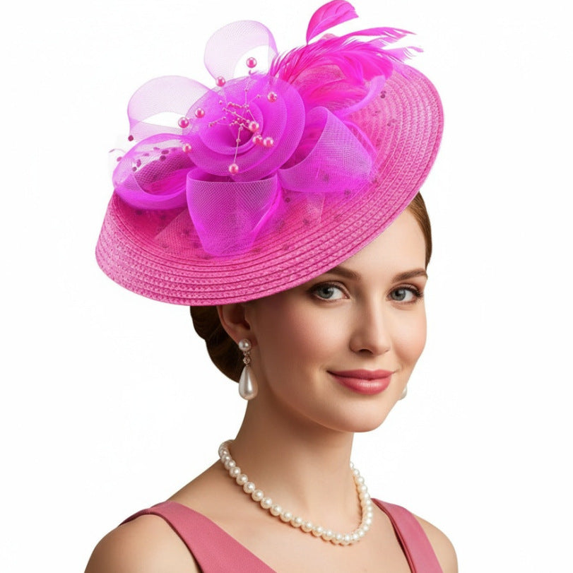 Cross-border Bestseller Mesh Flower Headpiece Straw And Feather Hair Accessory