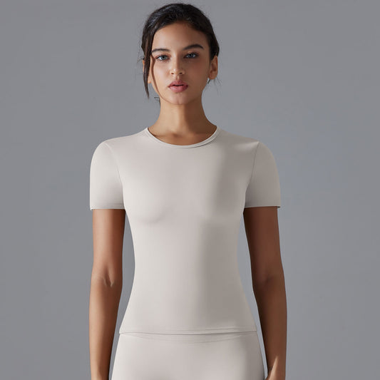 Women's Solid Color Breathable Brushed Yoga Short Sleeve