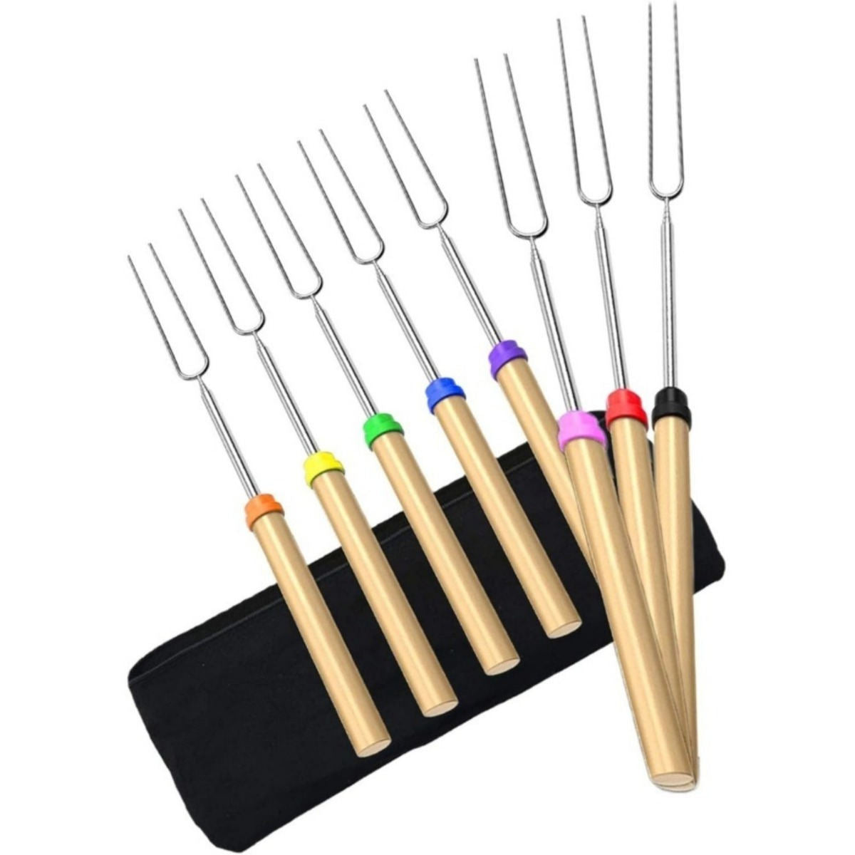 Set Of 8 Stainless Steel Bread Sticks, Telescoping Barbecue Forks For Campfires, Reusable Barbecue Skewers For Outdoor Parties, And A Camping Party Accessory Set
