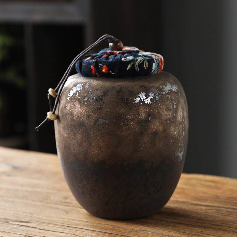 Coarse Pottery Tea Caddy Airtight Container Ceramic Puer Tea Canister
