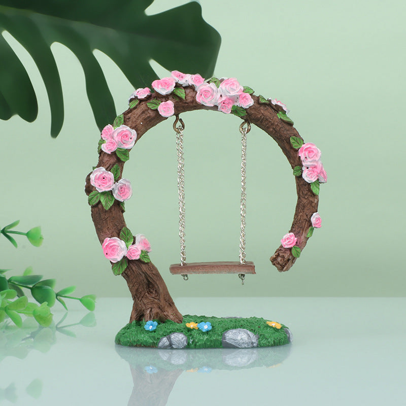 Resin Craft Rose Flower Swing Decoration For Home