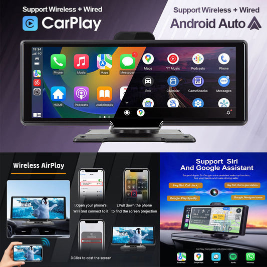 In-car Smart Screen With Wireless Front-and-rear Dual Dash Cameras