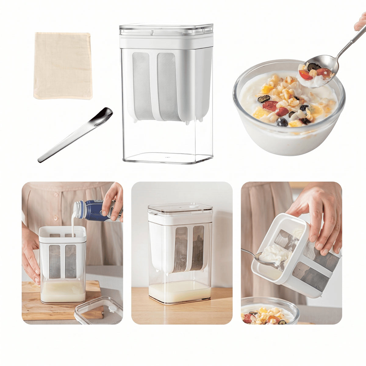 Greek Yogurt Strainer 1100 Ml,Multi-stage Straining System With Fine Stainless Steel Mesh And Lid,Whey Separator For Kitchen And Household Use – Reusable & Easy To Clean