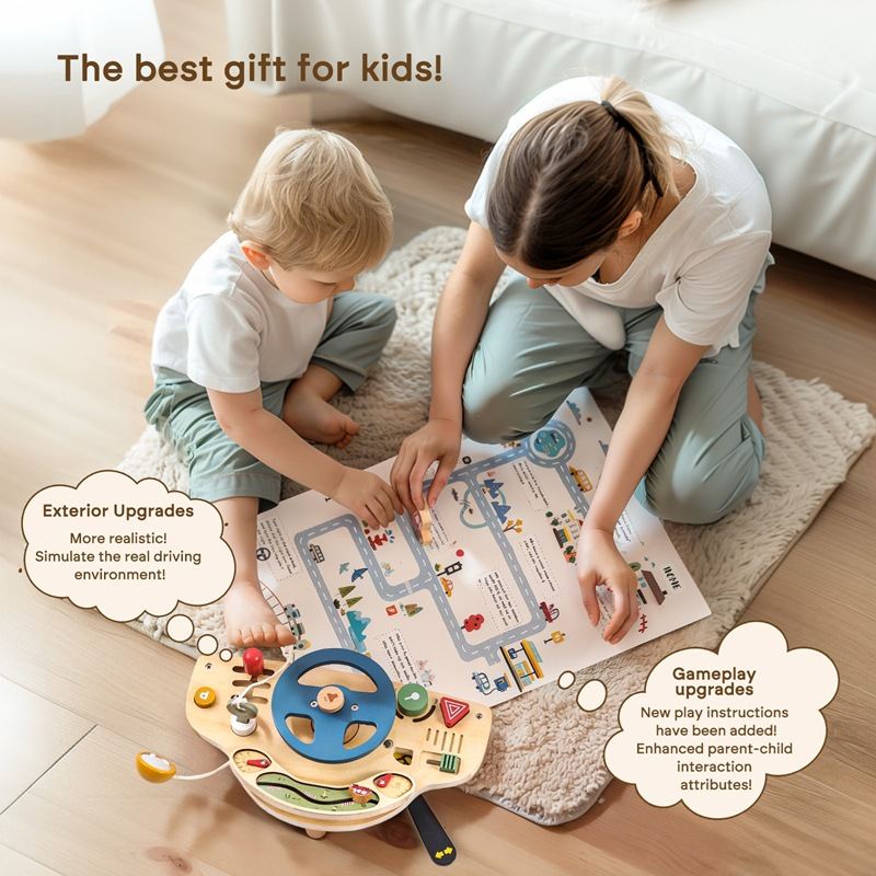 Car Busy Board Puzzle Children's Wooden Toys Simulation Steering Wheel