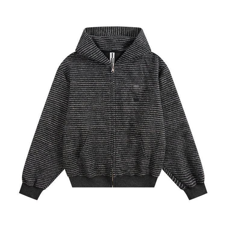 Korean Striped Hooded Cardigan Sweater Women's Loose Slimming