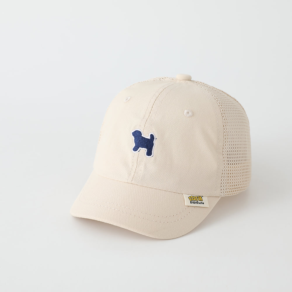 The Summer Baby Beige Cartoon Animal Embroidered Mesh Breathable Baseball Cap Is Suitable For Children's Daily Streetwear And Outdoor Sun Protection And Shading.