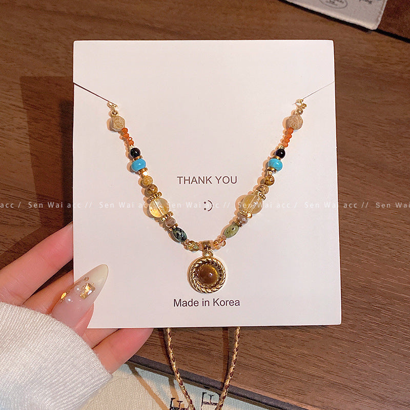 Tiger's Eye Stone Pendant Necklace For Women 2026 New Model Light Luxury Niche Design Versatile Long Beaded Sweater Chain Accessory