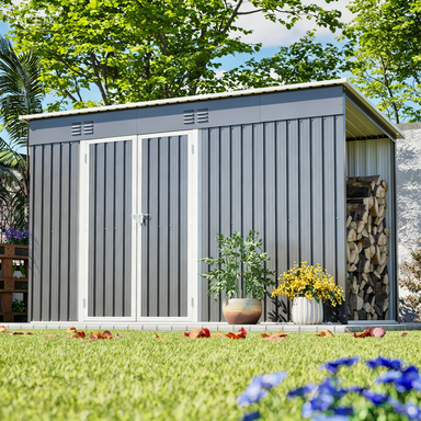 10'x4' Outdoor Metal Storage Shed For Garden Tools Lockable Door With Floor Frame