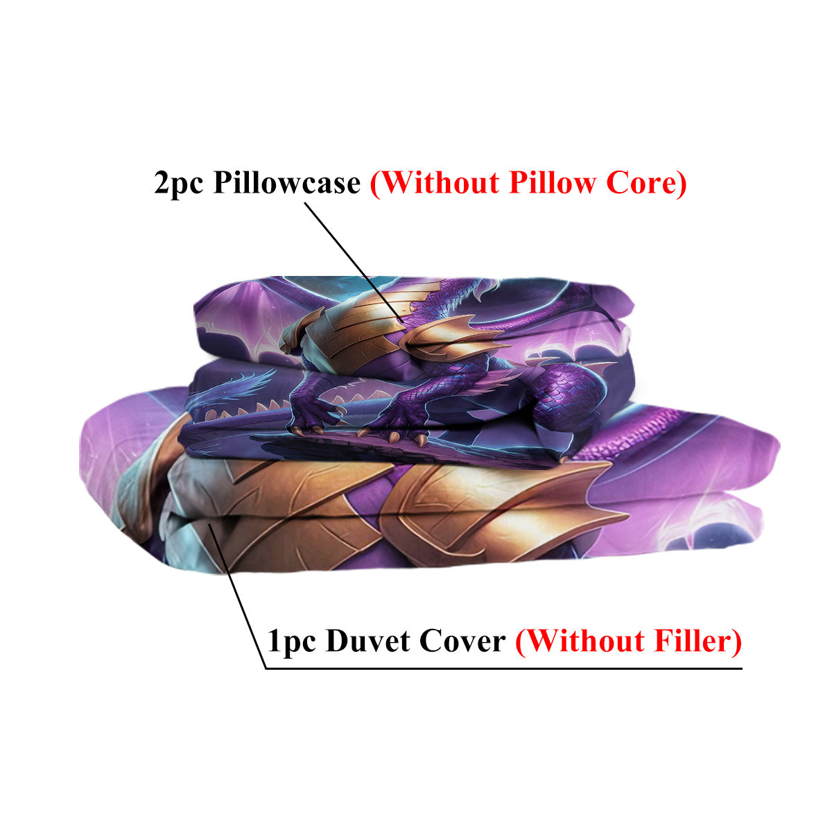 3D Dragon Gifts Bedding Set Purple Dragon Duvet Cover For Kids Boys Girls Room Decor, Wildlife Pattern Comforter Cover