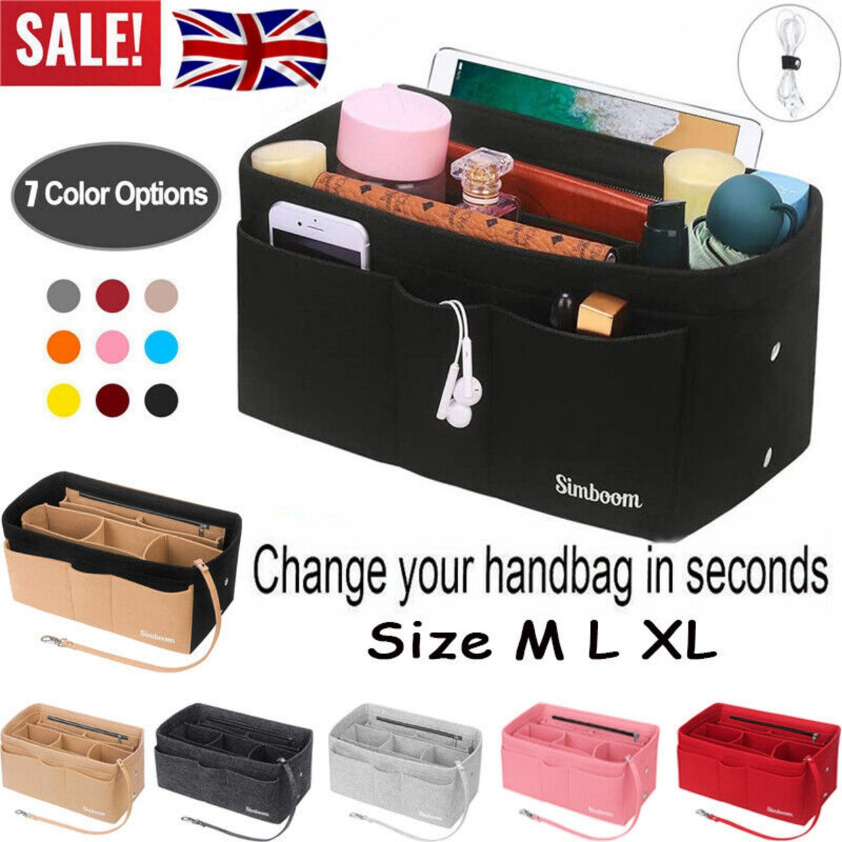 Ladies Felt Travel Makeup Bag Insert Liner Purse Pouch Women Organizer Handbag