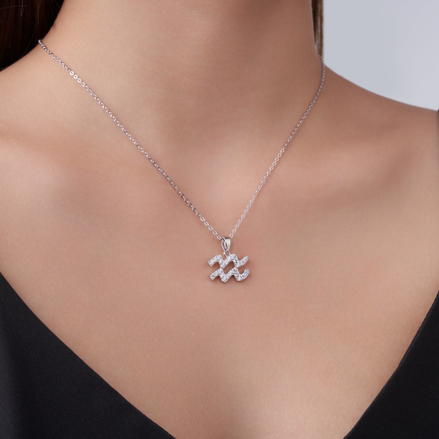 S925 Sterling Silver Aquarius Necklace For Women  D Color VVS1 Moissanite Zodiac Pendant, 3.8g Platinum Plated Astrology Jewelry With GRA Certificate, Perfect Birthday & Anniversary Gift Box Set For