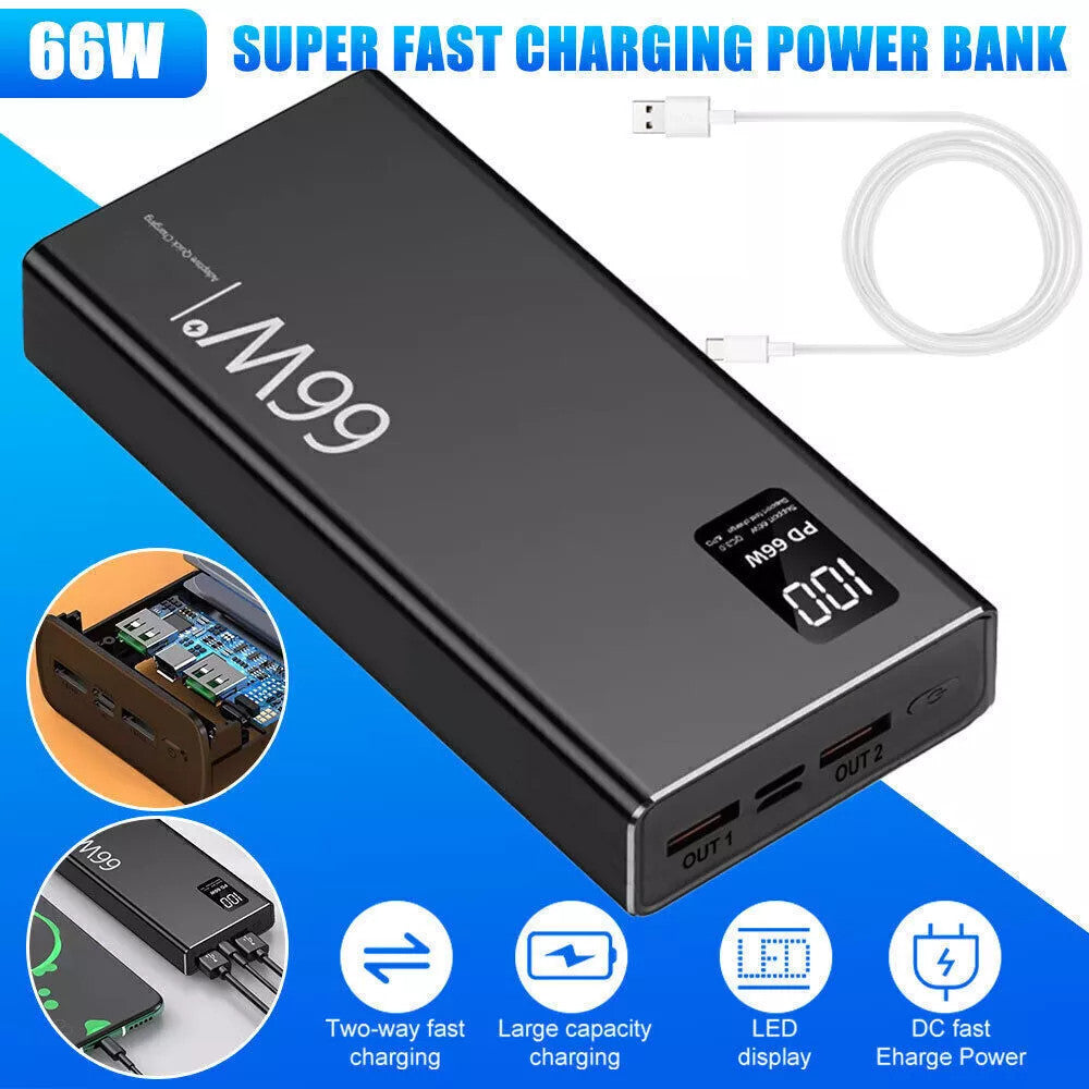 9000000mAh Power Bank Pack Fast Charger 2 USB External Battery For Mobile Phone