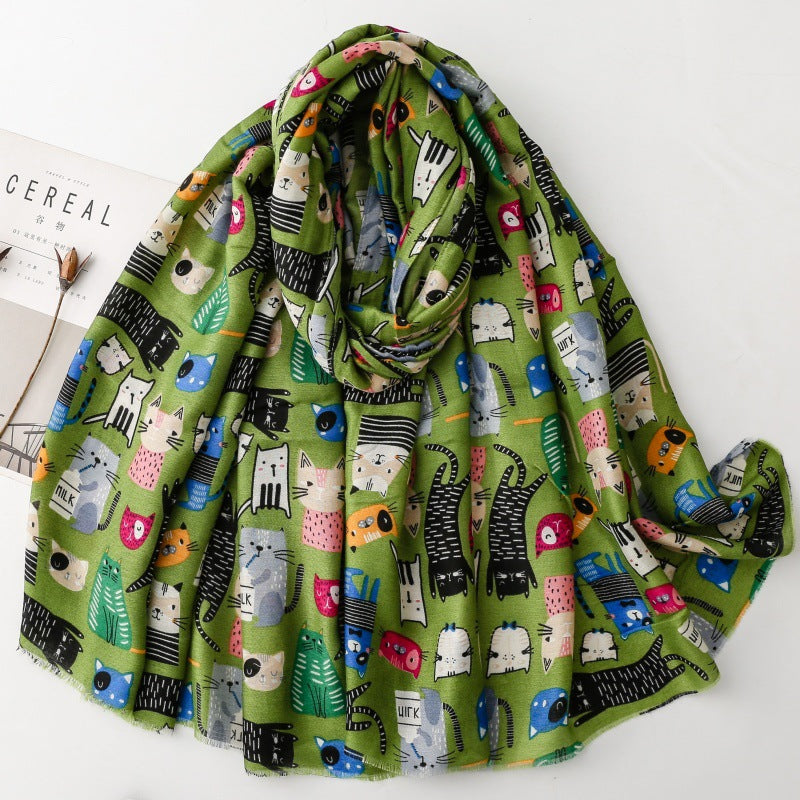 Cute Cat-patterned Scarf Korean Style