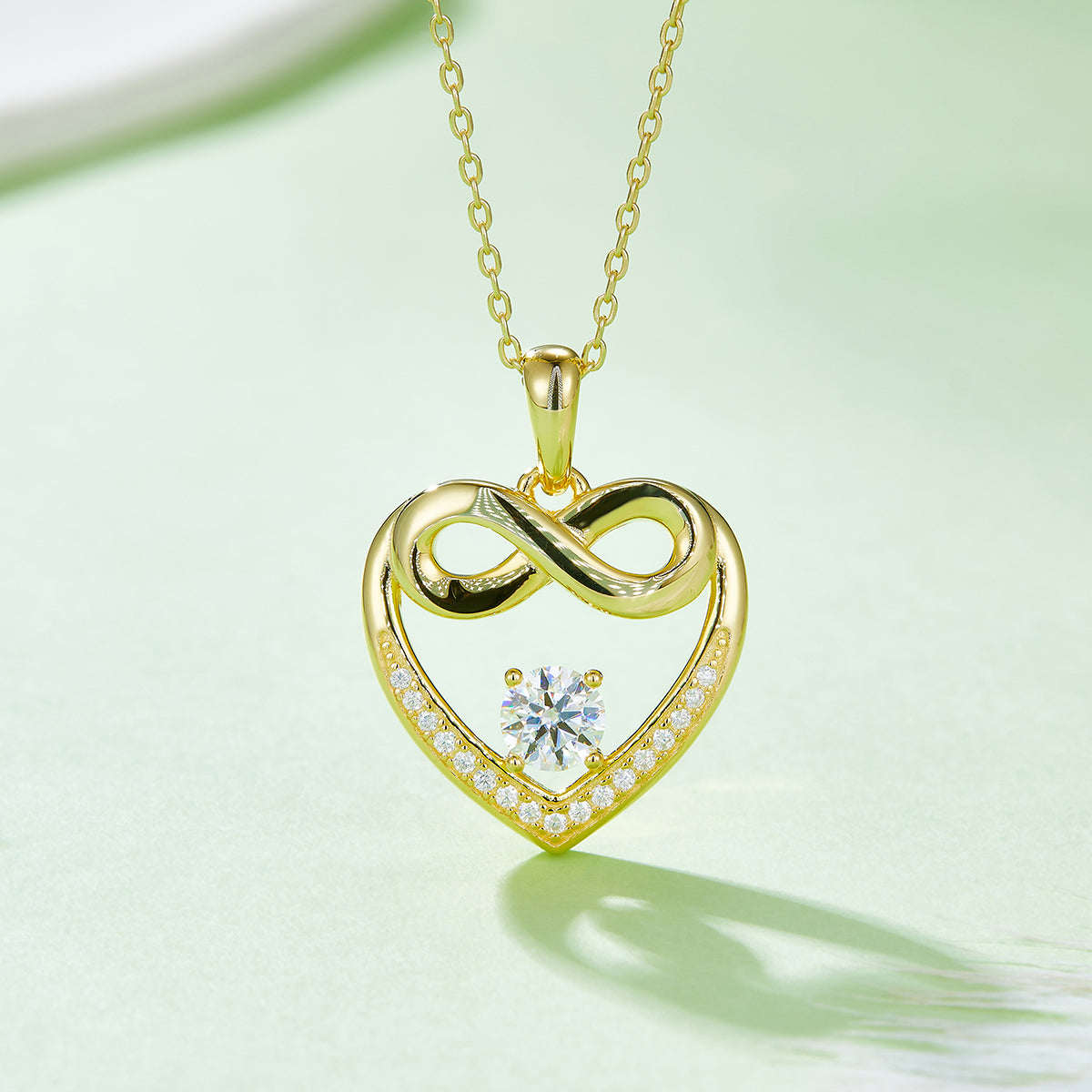 4.8g S925 Sterling Silver 5mm Moissanite Infinity Heart Necklace 45cm  17 Stones Pendant With GRA, Platinum Plated Jewelry Gift Box Set For Women