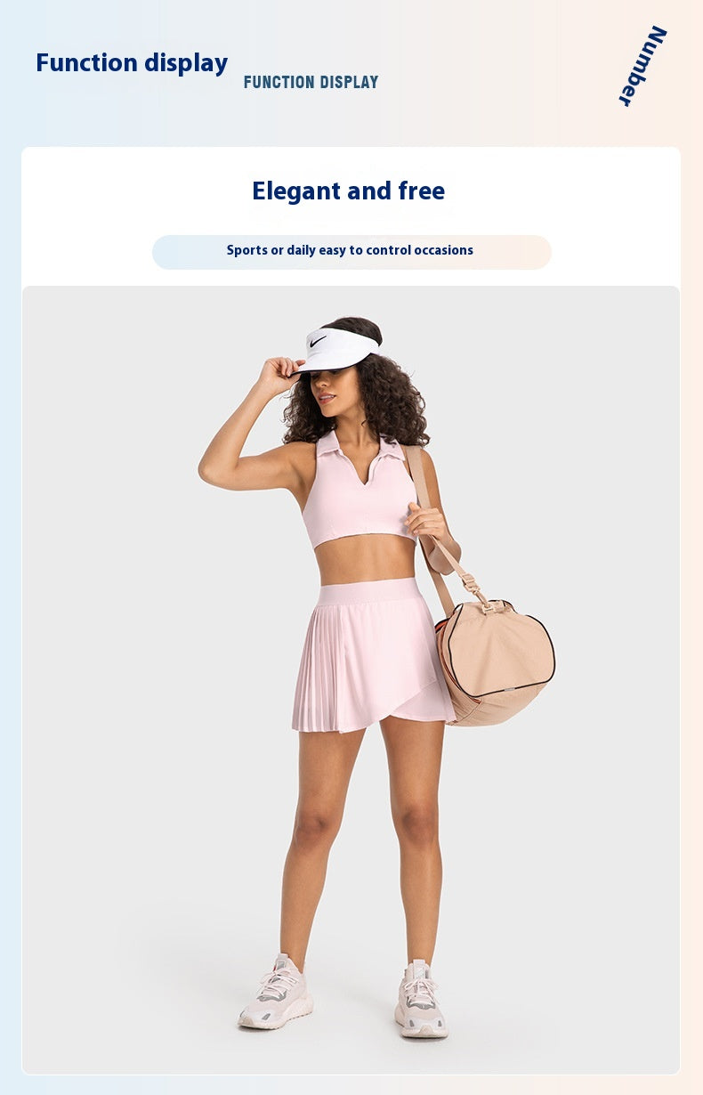 Cooling Three Points Exercise Skort Fashion Yoga Cross Front Pleated Skirt Tennis Skirt