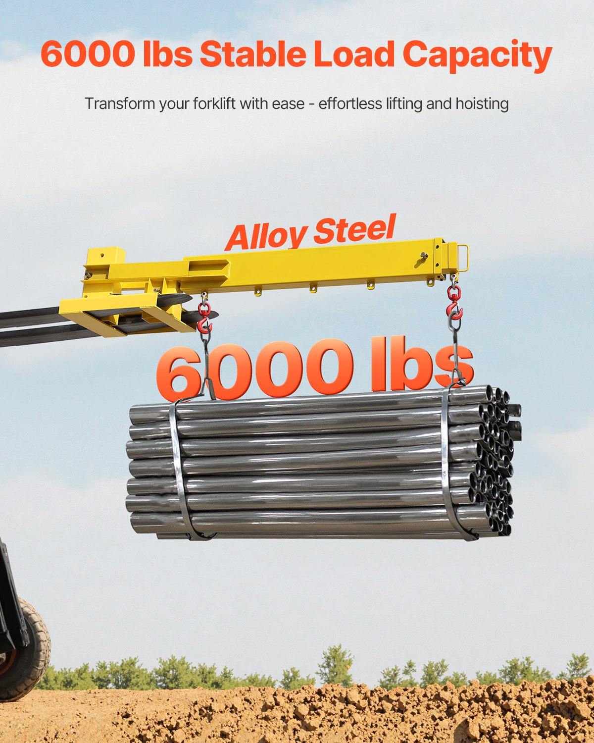 Forklift Jib Boom Crane, 6000lbs Capacity, Manual Telescoping Boom Extends Up To 56.1 Inches, Forklift Mobile Crane With 2 Hooks, Adjustable Forklift Crane Attachment For Warehouse, Factories