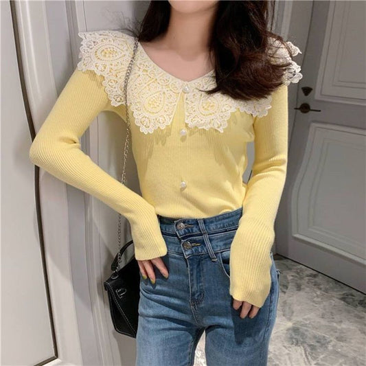 Korean-style Elegant Lace-panelled Outerwear Base Top