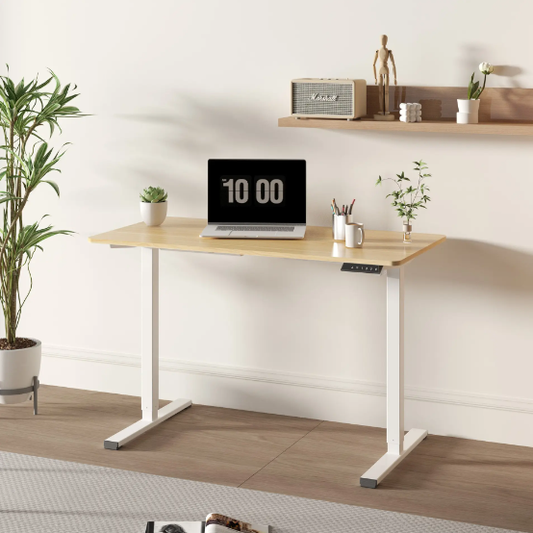Electric Standing Desk Whole Piece Adjustable Height Desk Home Office Computer Workstation Sit Stand Up Desk White Frame - Maple Top