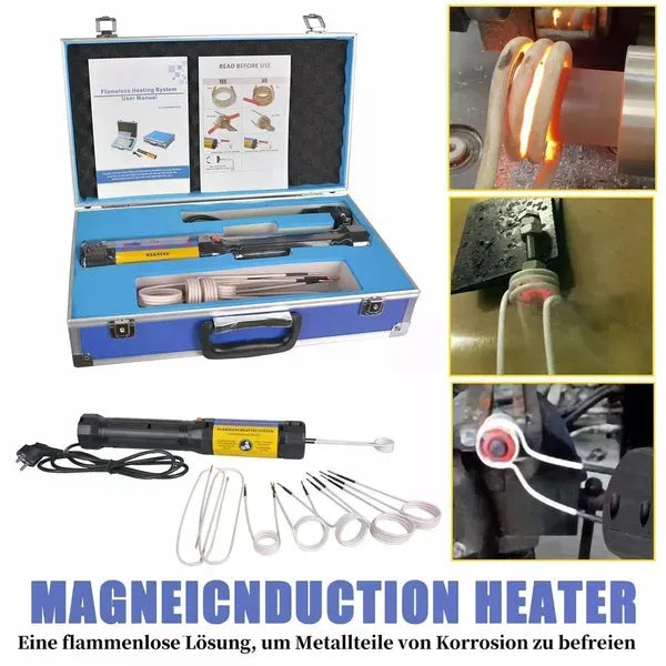 1100W Induction Heater, Flameless Magnetic Induction Heater, Portable Industrial Screw Removal Heating Tool (EU Plug, Metal Storage Case)