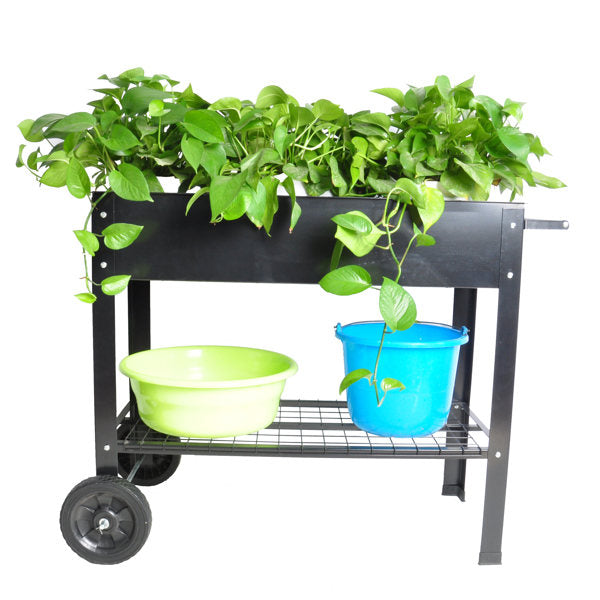Mobile Metal Raised Garden Bed Cart With Legs, Elevated Tall Planter Box With Wheels For Outdoor Indoors House Patio  Vegetables Tomato DIY Herb Grow -Black