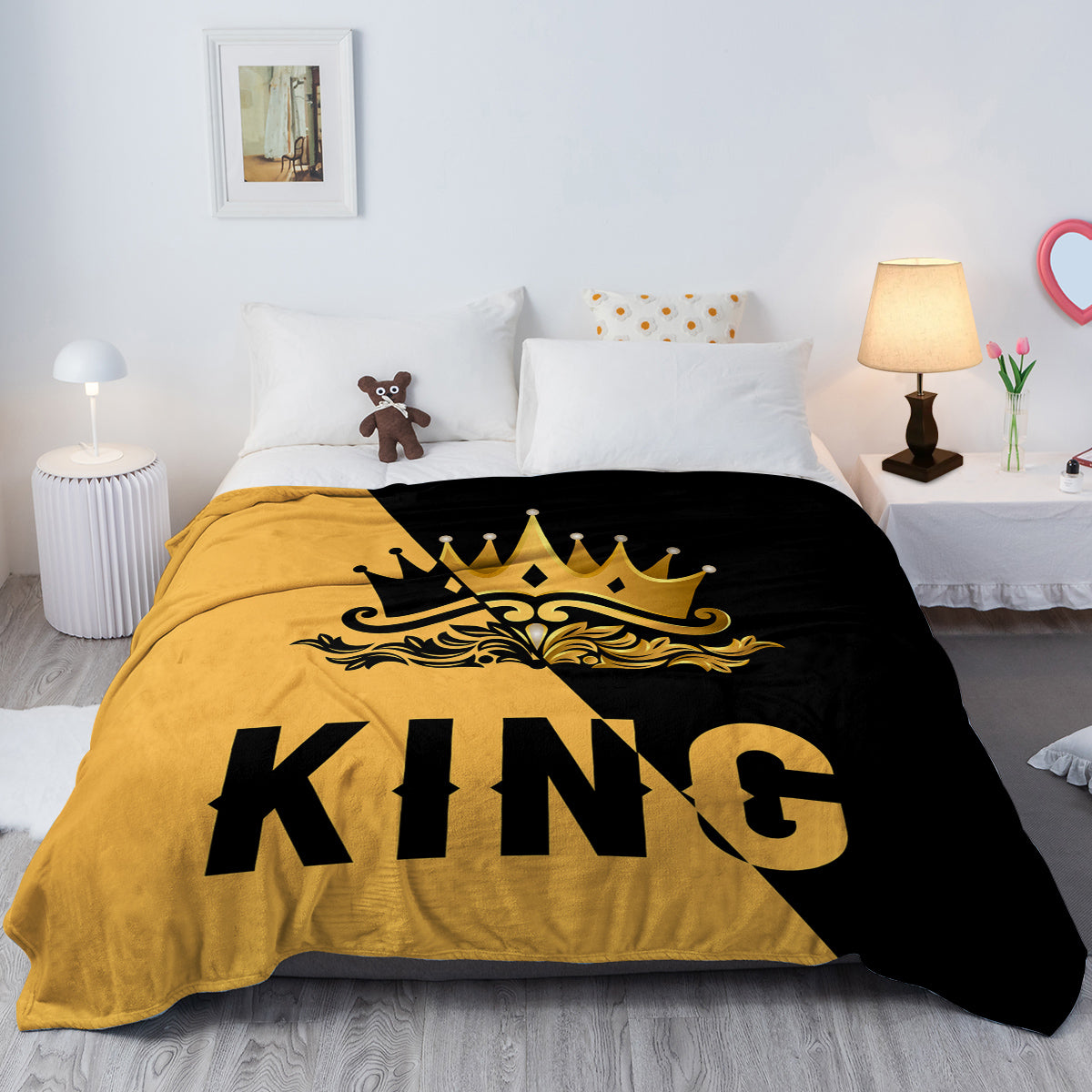 King With Crown Blanket Flannel Soft Plush Fleece Towel Quilt For Couch Or Bed Warm Throw Office Sofa