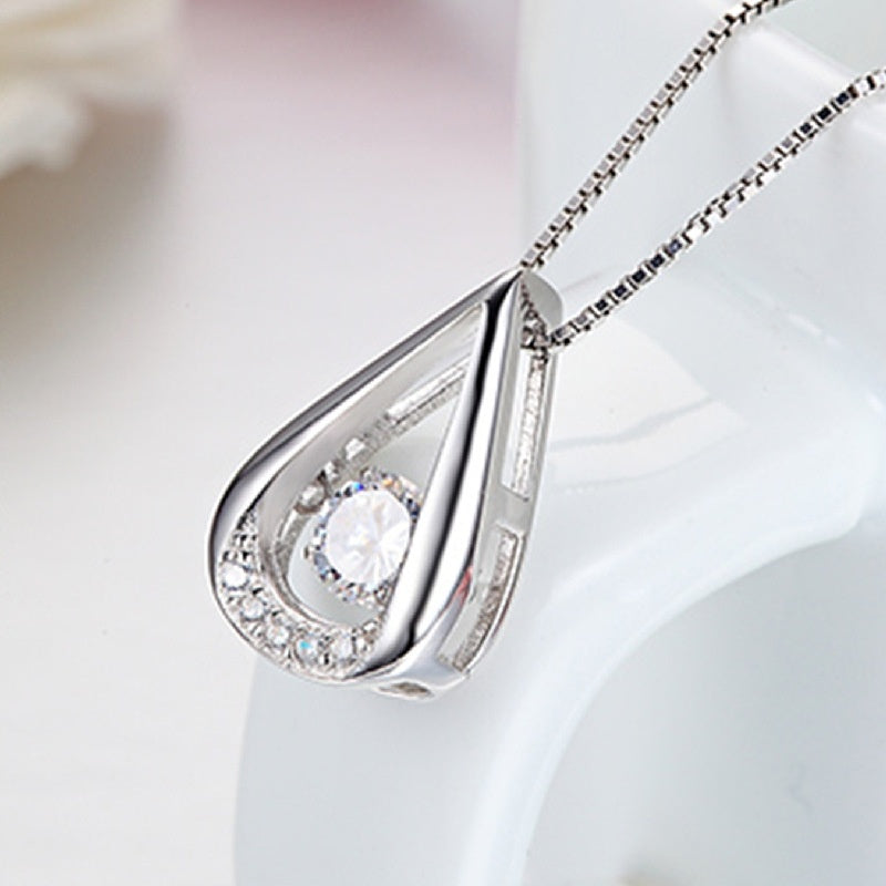 White Gold Plated Drop-shaped Diamond-embedded Smart Pendant Necklace