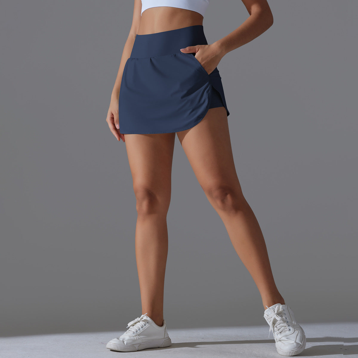 New Cool Sense Sunscreen Tennis Skirt High Waist Tight Slim Fake Two-Piece Culottes Women's Back Waist Pocket Sports Yoga Skirt