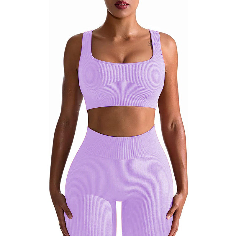 Seamless Yoga Training Threaded High-Elastic Fabric Outdoor Running Fitness Set For Women