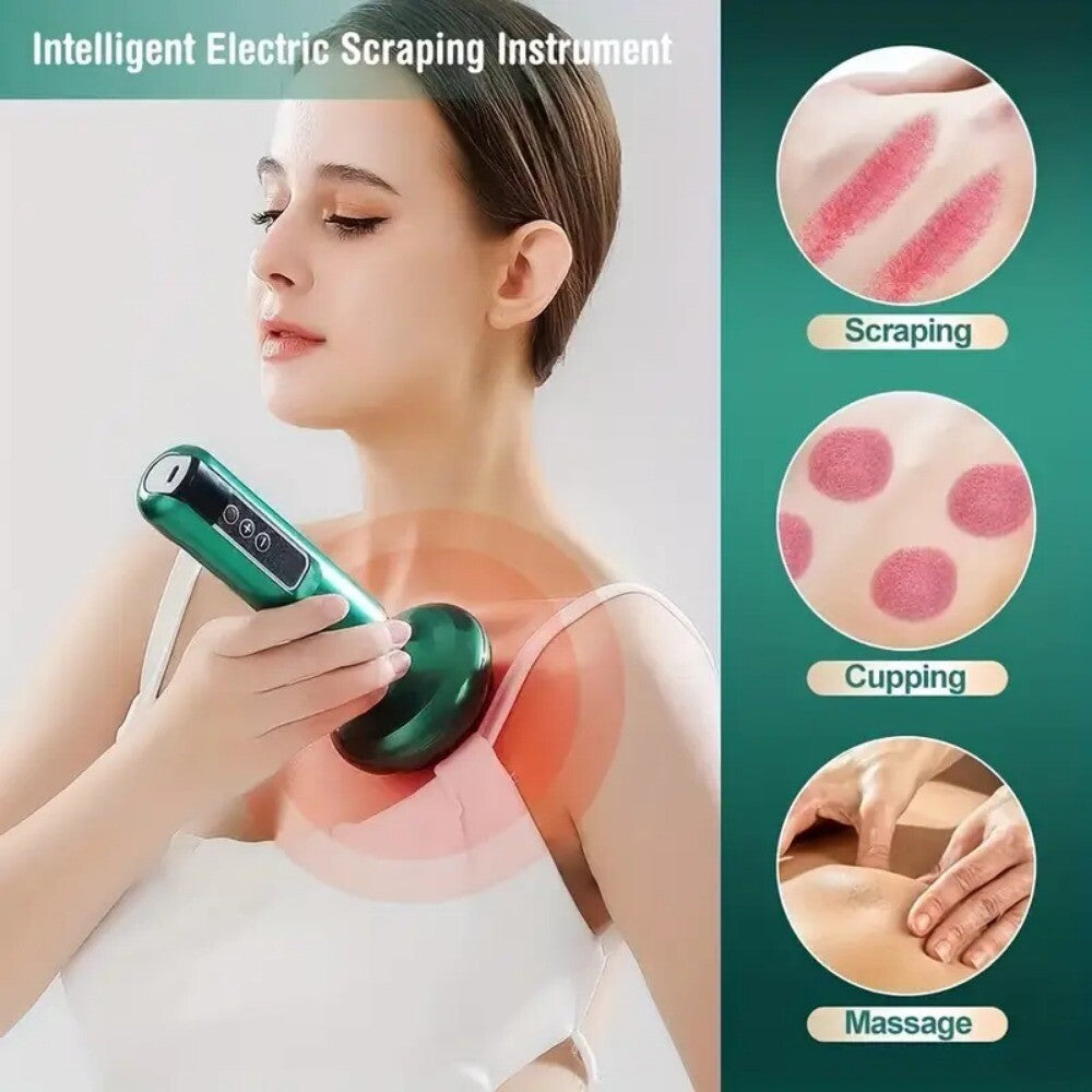 12 Levels Electric Cupping Massager Vacuum Suction GuaSha Anti Cellulite Beauty  Green