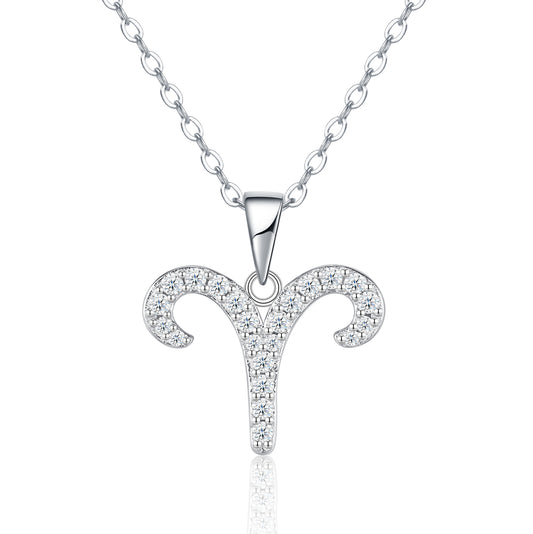 S925 Sterling Silver Aries Necklace For Women  D Color VVS1 Moissanite Zodiac Pendant, 3.2g Platinum Plated Astrology Jewelry With GRA Certificate, Perfect Birthday & Anniversary Gift Box Set For Her