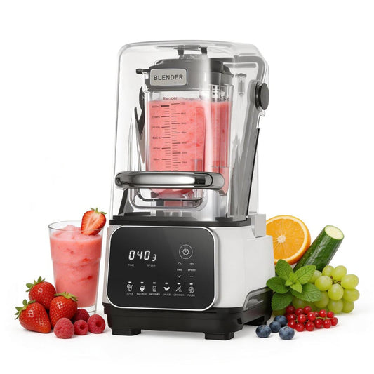 Blender, 68 Oz Professional Countertop Blenders With Shield, 2200W 26000RPM Kitchen Food Processor Combo, Self-Cleaning, Speed Adjustable, 6 Preset Menu For Smoothies, Ice Crushing, Puree, White