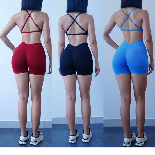 Tight-fitting Seamless Bra And Shorts Yoga Set