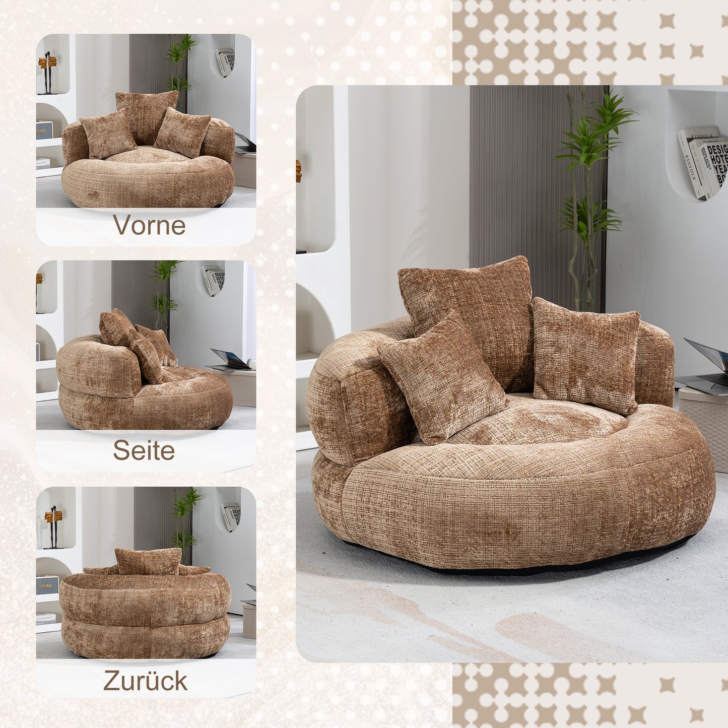 Lazy Sofa Durable Comfort Lounger High Back Bean Bag Chair Couch With Three Cushions For Adults And Kids, Indoor & Outdoor, Single Gaming Sofa Chair For Bedroom, Office Coffee Chenille