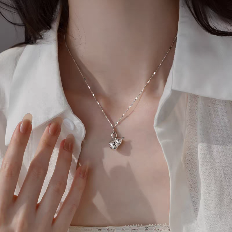 1pc 999 Sterling Silver Diamond Gourd Necklace, Lucky Retro Style, Perfect For Daily Wear And Valentine's Gift