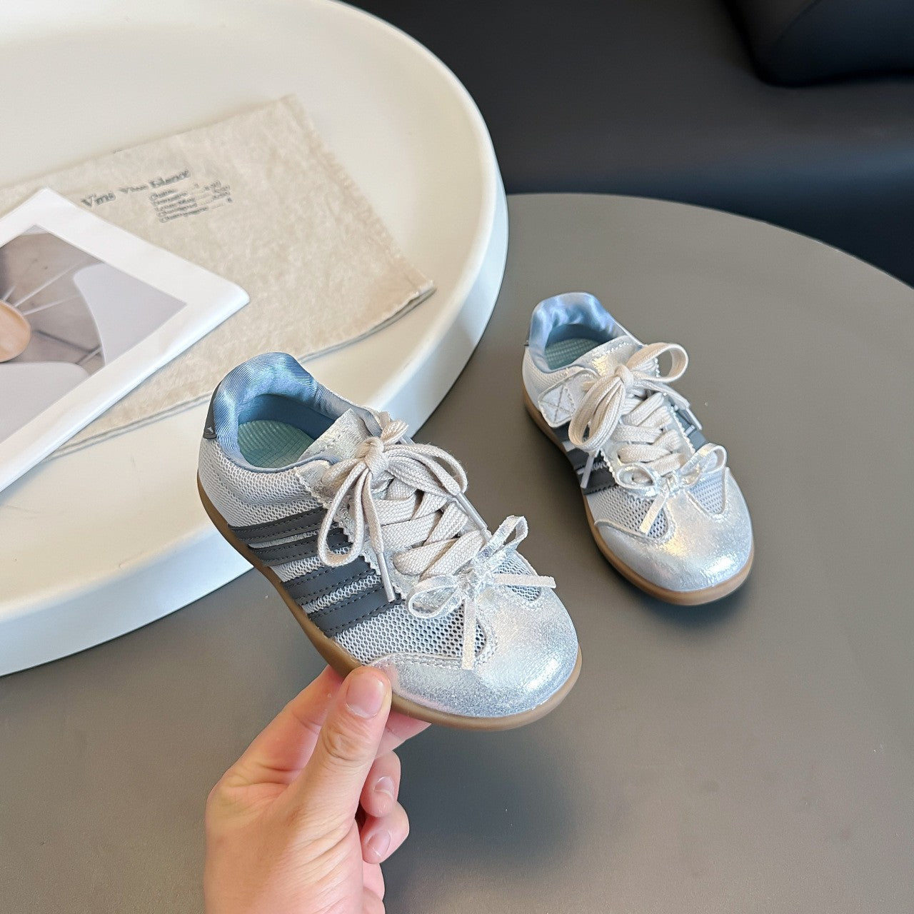 2026 Spring New Girls German Trainers, Korean Style Bow Decor Stylish Genuine Leather Thin Sole Kids Casual Sneakers
