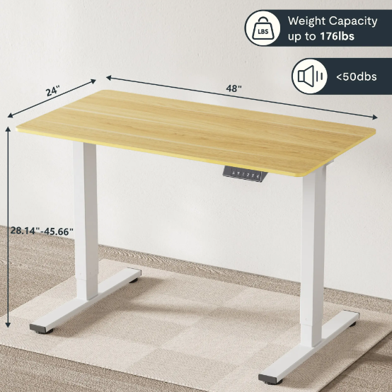 Electric Standing Desk Whole Piece Adjustable Height Desk Home Office Computer Workstation Sit Stand Up Desk White Frame - Maple Top