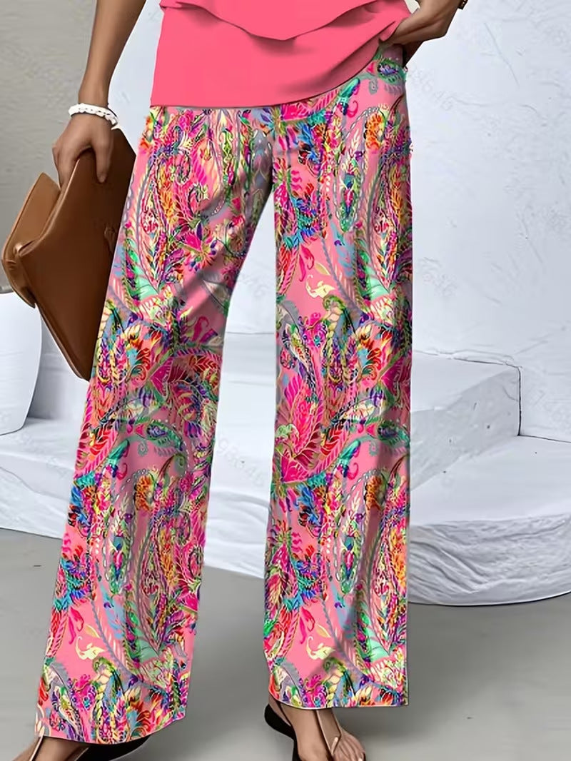 Digital-print Fashion Wide-leg Casual Pants For Island Vibes