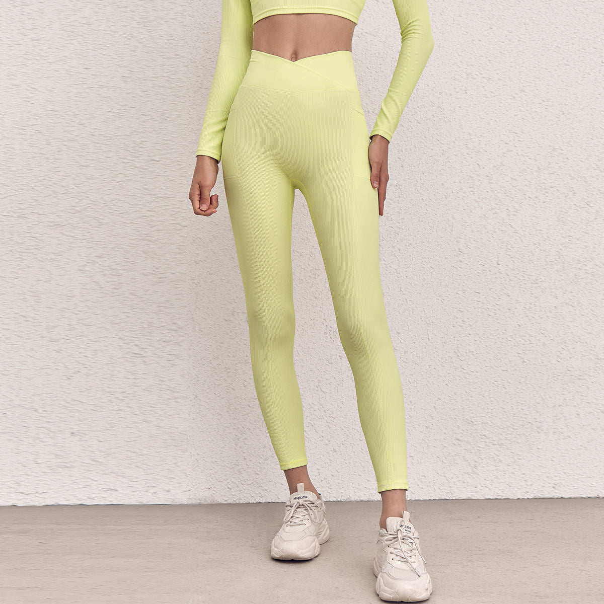 High Waist Hip Lift With Pocket Sports Yoga Pants Belly Contracting Running Quick-drying Tight Cross Waist Head Workout Bottoms