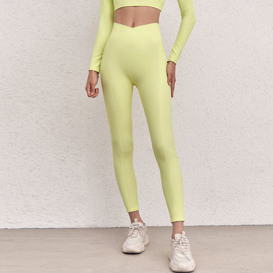 High Waist Hip Lift With Pocket Sports Yoga Pants Belly Contracting Running Quick-drying Tight Cross Waist Head Workout Bottoms
