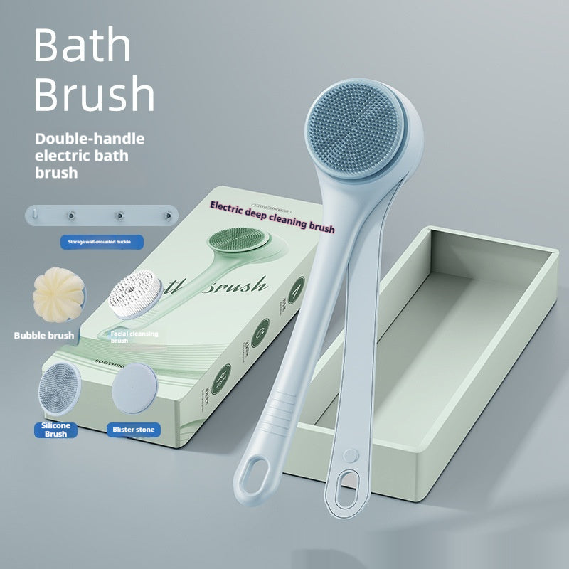 Electric Dual-Handle Bath Brush With Long Handle Detachable For Face Washing And Back Scrubbing