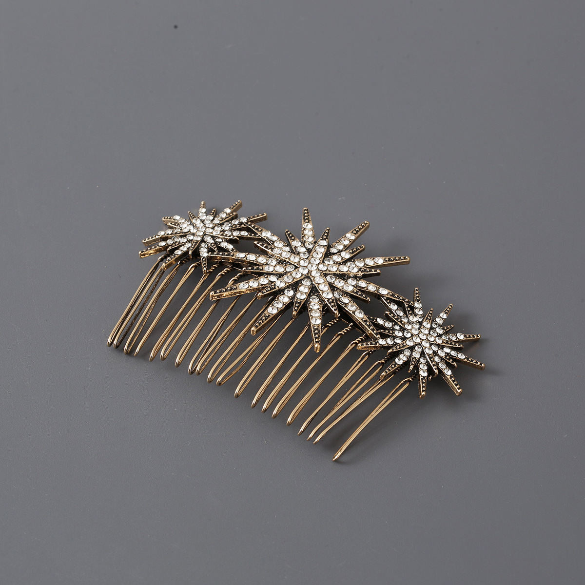 Large And Small Diamond-studded Vintage Hair Comb With A Starry Design