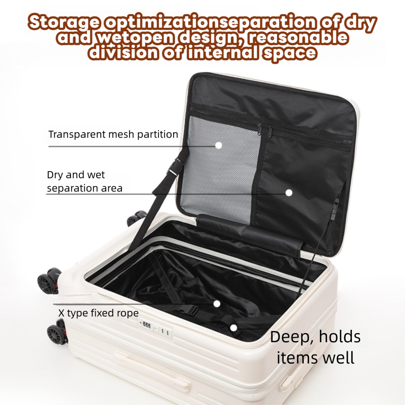 Front Opening Expandable Carry On Luggage, Large And Medium Sized Cabin Bag, Made Of Alloy Material, TSA Lock, USB Charging Port, Foldable Cup Holder